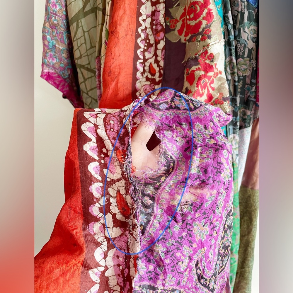 Sacred Threads Silk Kimono Robe Multicolor Patchwork Small - Picture 10 of 16